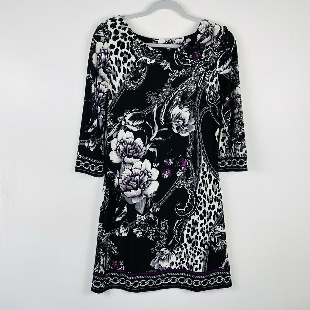 White House Black Market Size Small Floral Print Shift Dress Black